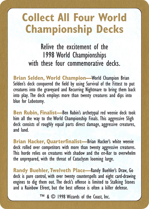 1998 World Championship Advertisement Card (WCD-) - World Championship Decks 1998