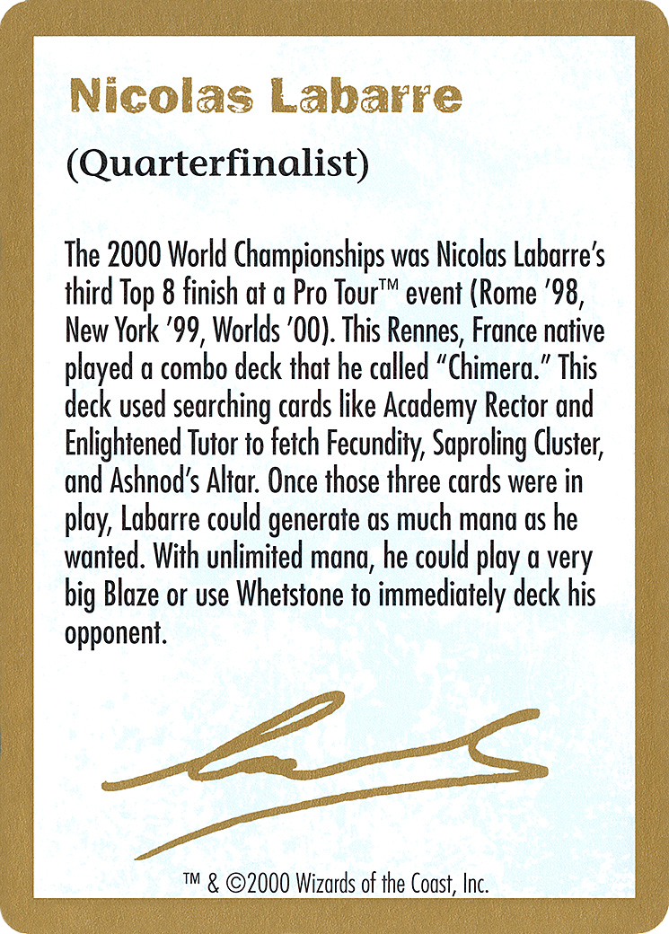 2000 Nicolas Labarre Biography Card (WCD-) - World Championship Decks 2000