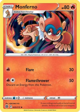 Monferno 025  - Reverse Holofoil SWSH09 Brilliant Stars - Uncommon