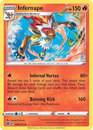Infernape 026  - Holofoil SWSH09 Brilliant Stars - Holo Rare