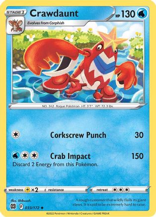 Crawdaunt 033  - Reverse Holofoil SWSH09 Brilliant Stars - Uncommon