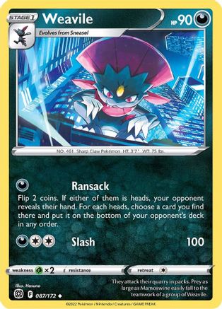 Weavile 087  - Reverse Holofoil SWSH09 Brilliant Stars - Uncommon
