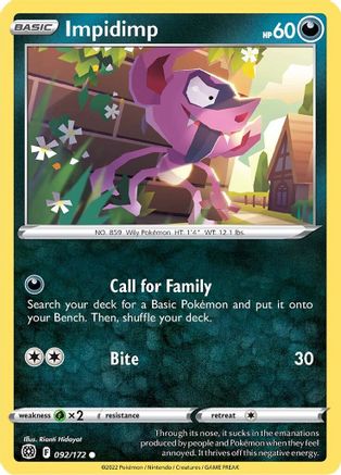 Impidimp 092  - Reverse Holofoil SWSH09 Brilliant Stars - Common