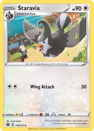 Staravia 118  - Reverse Holofoil SWSH09 Brilliant Stars - Uncommon