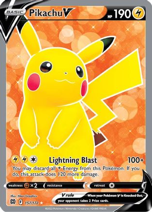 Pikachu V (Full Art) 157  - Holofoil SWSH09 Brilliant Stars - Ultra Rare