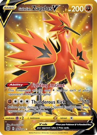 Galarian Zapdos V (Secret) 182  - Holofoil SWSH09 Brilliant Stars - Secret Rare