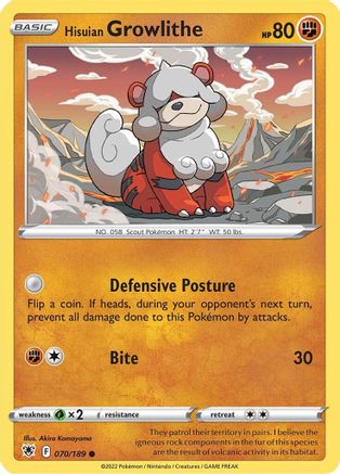 Hisuian Growlithe 070  - Reverse Holofoil SWSH10 Astral Radiance - Common