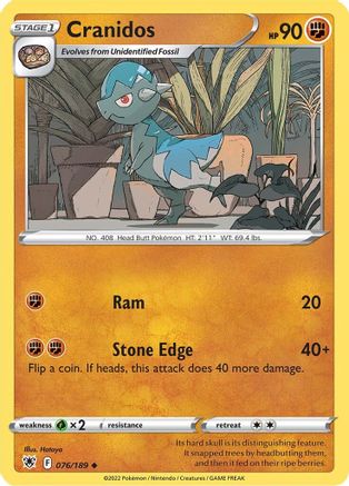 Cranidos 076  - Reverse Holofoil SWSH10 Astral Radiance - Uncommon