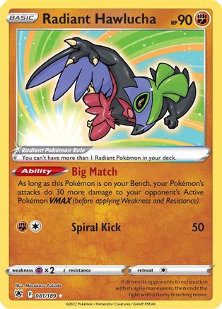 Radiant Hawlucha 081  - Holofoil SWSH10 Astral Radiance - Radiant Rare