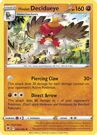 Hisuian Decidueye 082  - Holofoil SWSH10 Astral Radiance - Holo Rare