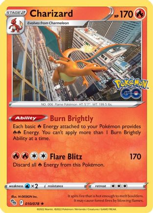 Charizard 010  - Reverse Holofoil Pokemon GO - Holo Rare