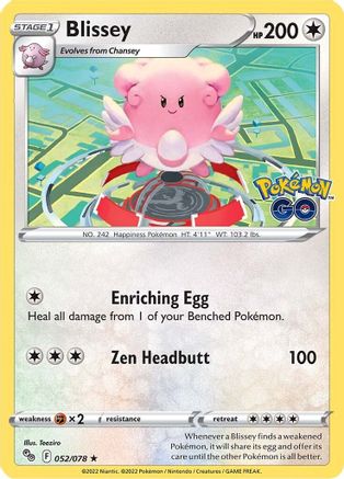 Blissey 052  - Reverse Holofoil Pokemon GO - Holo Rare