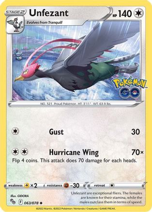 Unfezant 063  Pokemon GO - Uncommon