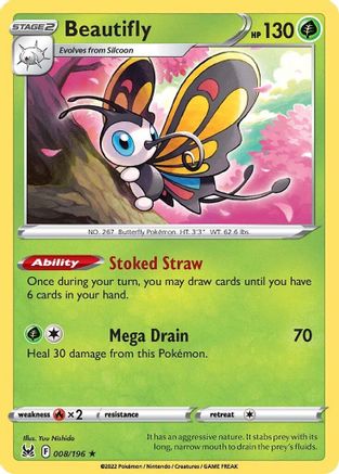 Beautifly 008  - Reverse Holofoil SWSH11 Lost Origin - Holo Rare