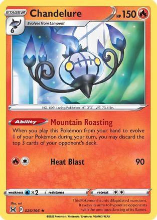 Chandelure 026  - Holofoil SWSH11 Lost Origin - Holo Rare