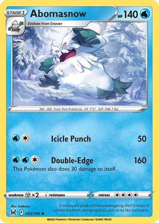 Abomasnow 043  - Reverse Holofoil SWSH11 Lost Origin - Uncommon
