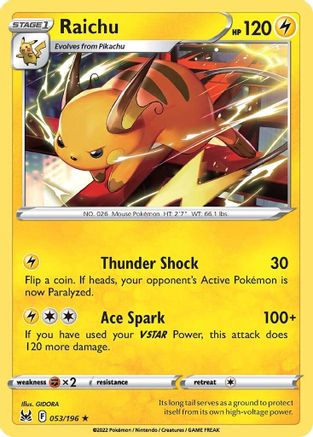 Raichu 053  - Reverse Holofoil SWSH11 Lost Origin - Rare