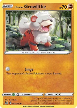 Hisuian Growlithe 083  SWSH11 Lost Origin - Common