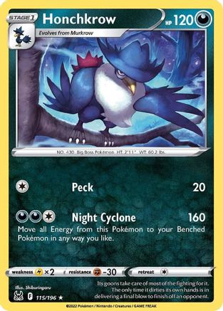 Honchkrow 115  - Reverse Holofoil SWSH11 Lost Origin - Rare