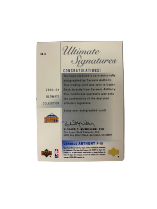 2003-04 UD Ultimate Collection Carmelo Anthony RC Autograph Ultimate Signatures