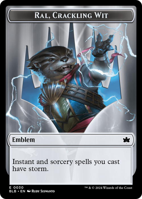 Emblem - Ral, Crackling Wit (BLB-030) - Bloomburrow Tokens