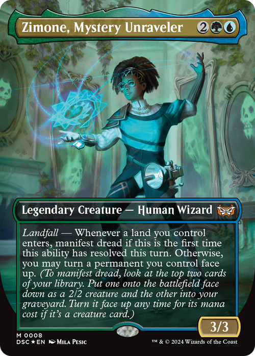Zimone, Mystery Unraveler (Borderless) (DSC-008) - Duskmourn: House of Horror Commander Foil