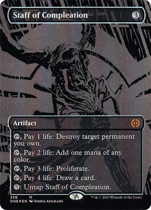 Staff of Compleation (Oil Slick Raised Foil) (ONE-358) - Phyrexia: All Will Be One (Borderless) Foil