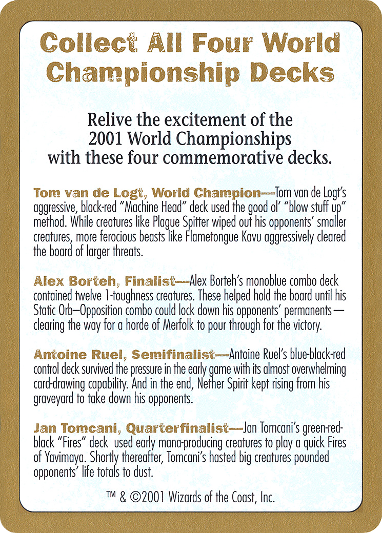 2001 World Championship Advertisement Card (WCD-) - World Championship Decks 2001