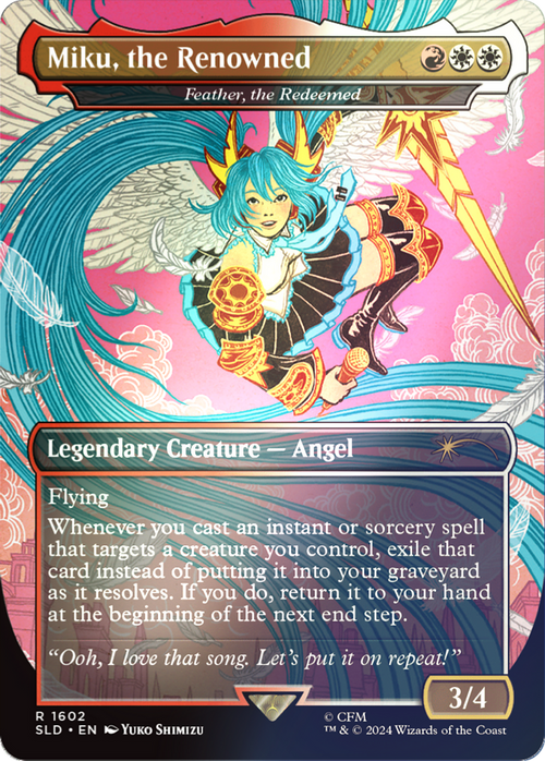 Miku, the Renowned - Feather, the Redeemed (Rainbow Foil) (SLD-1602) - Secret Lair Drop / Miku, the Renowned (Borderless) Foil