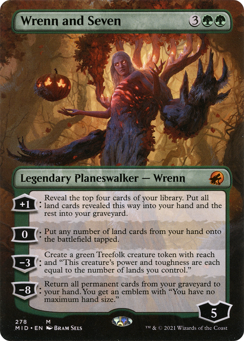 Wrenn and Seven (Borderless) (MID-278) - Innistrad: Midnight Hunt (Borderless)