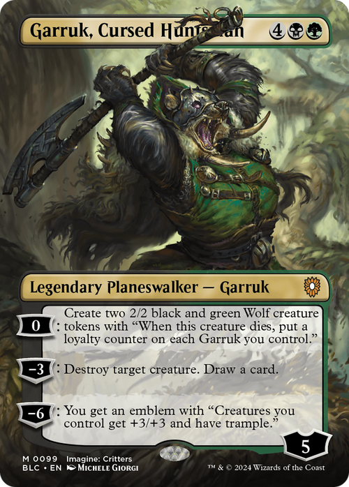 Garruk, Cursed Huntsman (Borderless) (BLC-099) - Bloomburrow Commander Foil