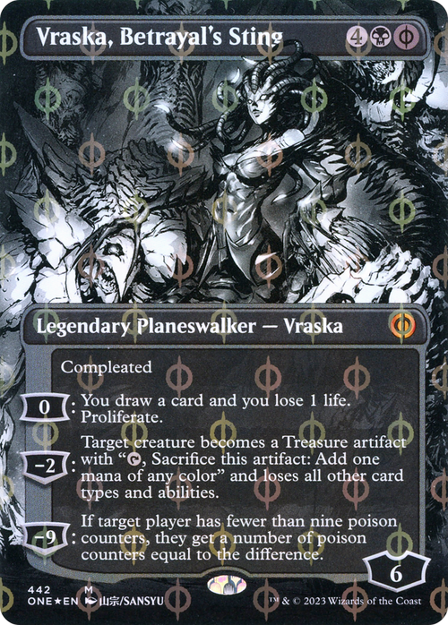 Vraska, Betrayal's Sting (Borderless) (Step-and-Compleat Foil) (ONE-442) - Phyrexia: All Will Be One: (Showcase) Foil