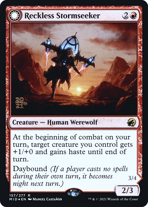 Reckless Stormseeker (PRE-157S) - Innistrad: Midnight Hunt Promos: (Double Faced Transform) Foil