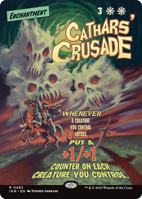 Cathars' Crusade (Showcase) (INR-483) - Innistrad Remastered: (Showcase, enchantment) (Borderless) Foil
