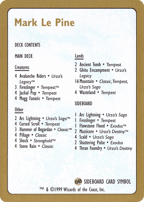 1999 Mark Le Pine Decklist Card (WCD-) - World Championship Decks 1999