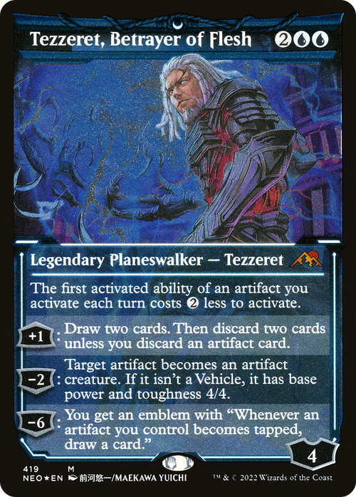Tezzeret, Betrayer of Flesh (Showcase) (Foil Etched) (NEO-419) - Kamigawa: Neon Dynasty: (Showcase) Foil