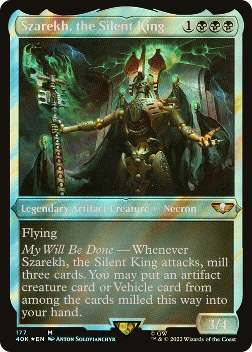 Szarekh, the Silent King (Display Commander) (Surge Foil) - Thick Stock (40K-177) - Warhammer 40,000 Commander Foil