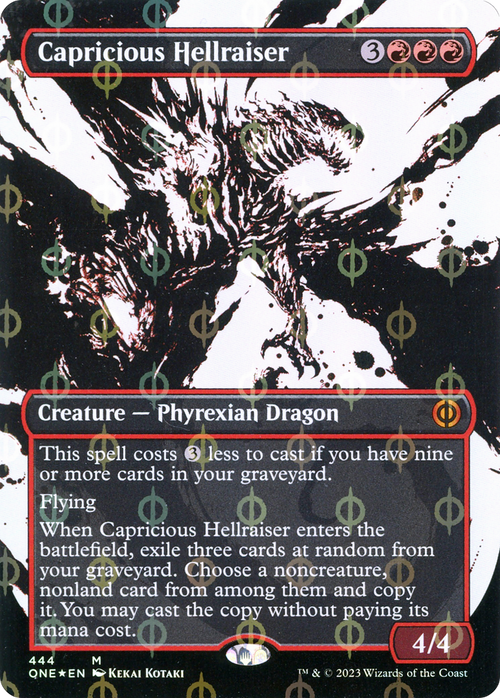 Capricious Hellraiser (Showcase) (Step-and-Compleat Foil) (ONE-444) - Phyrexia: All Will Be One: (Showcase) (Borderless) Foil