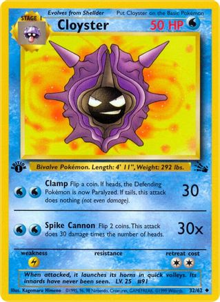 Cloyster 032  - 1st Edition Fossil - Uncommon