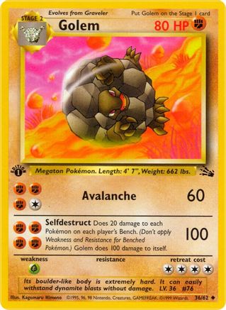 Golem 036  - 1st Edition Fossil - Uncommon