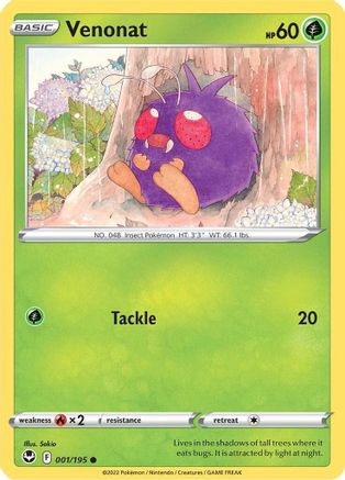 Venonat 001  - Reverse Holofoil SWSH12 Silver Tempest - Common