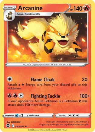Arcanine 020  - Reverse Holofoil SWSH12 Silver Tempest - Rare