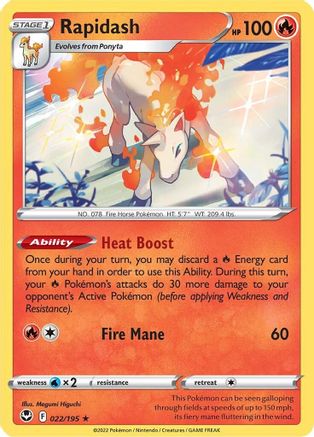 Rapidash 022  - Reverse Holofoil SWSH12 Silver Tempest - Holo Rare