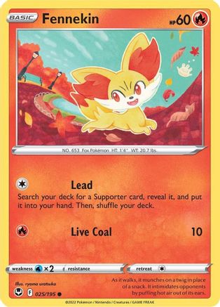 Fennekin 025  - Reverse Holofoil SWSH12 Silver Tempest - Common