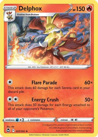 Delphox 027  - Reverse Holofoil SWSH12 Silver Tempest - Rare