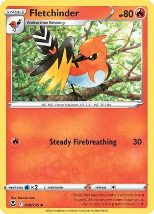 Fletchinder 028  - Reverse Holofoil SWSH12 Silver Tempest - Uncommon