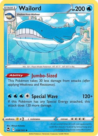 Wailord 038  SWSH12 Silver Tempest - Uncommon