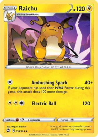 Raichu 050  - Reverse Holofoil SWSH12 Silver Tempest - Uncommon