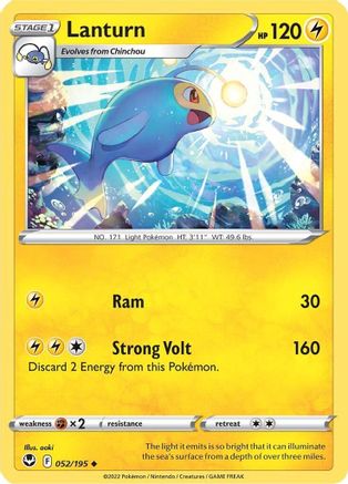 Lanturn 052  - Reverse Holofoil SWSH12 Silver Tempest - Uncommon
