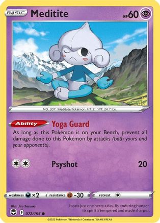 Meditite 072  - Reverse Holofoil SWSH12 Silver Tempest - Common